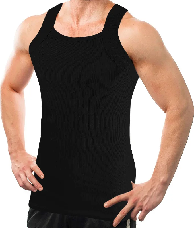 Square Cut G-unit Tank Top | Muscle Rib Basic Color A-Shirts | Men's