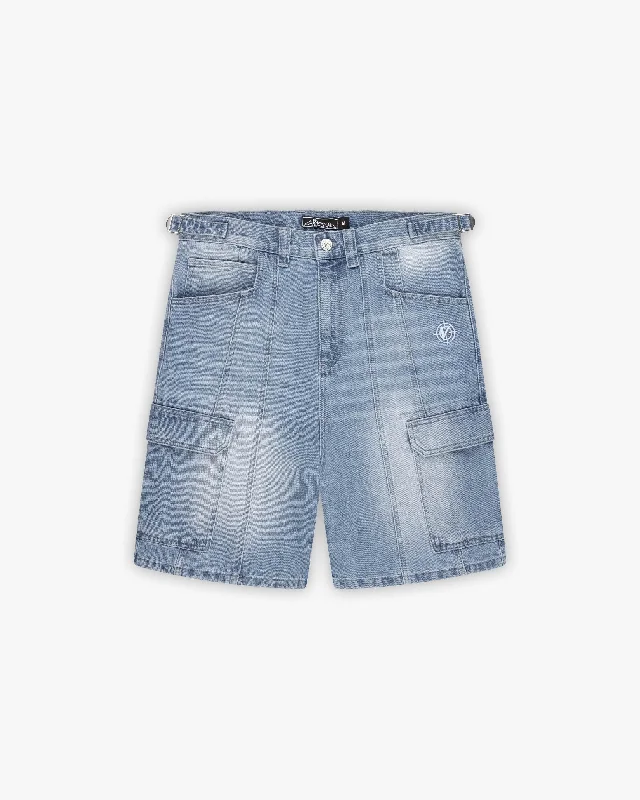 BLUE WASHED DENIM CARGO JORTS