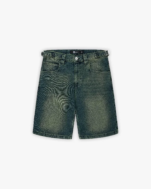 GREEN TINTED DENIM JORTS