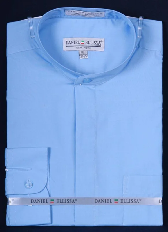 Banded Collar Dress Shirt-Light Blue