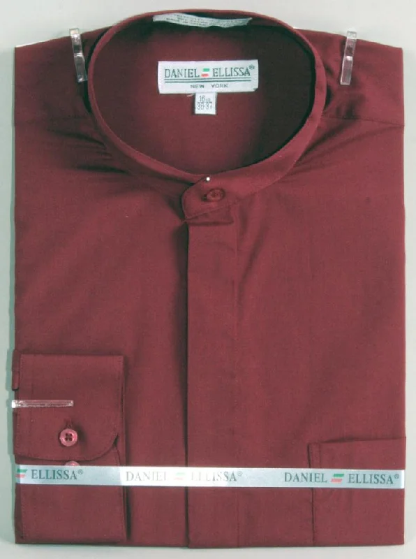 Banded Collar Dress Shirt-Light Burgundy