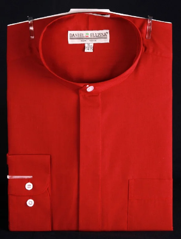 Banded Collar Dress Shirt-Red