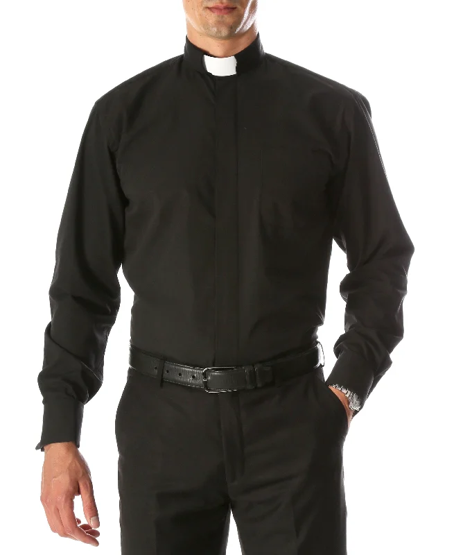 Black Clergy Deacon Bishop Priest Mandarin Collar Shirt