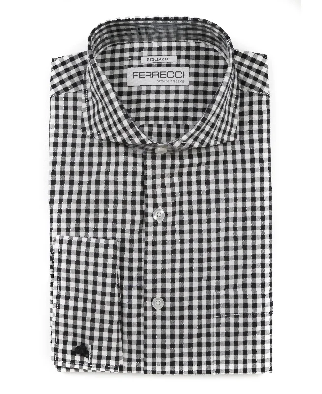 Black Gingham Check French Cuff Regular Fit Shirt