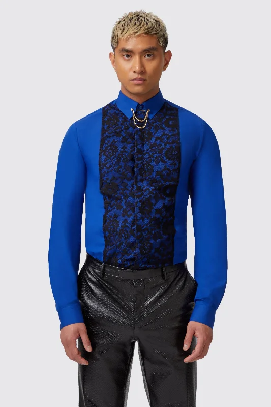 Form Skinny Fit Blue Lace Panel Shirt