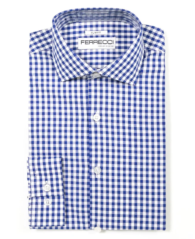 Blue Gingham Check Dress Shirt - Slim Fit