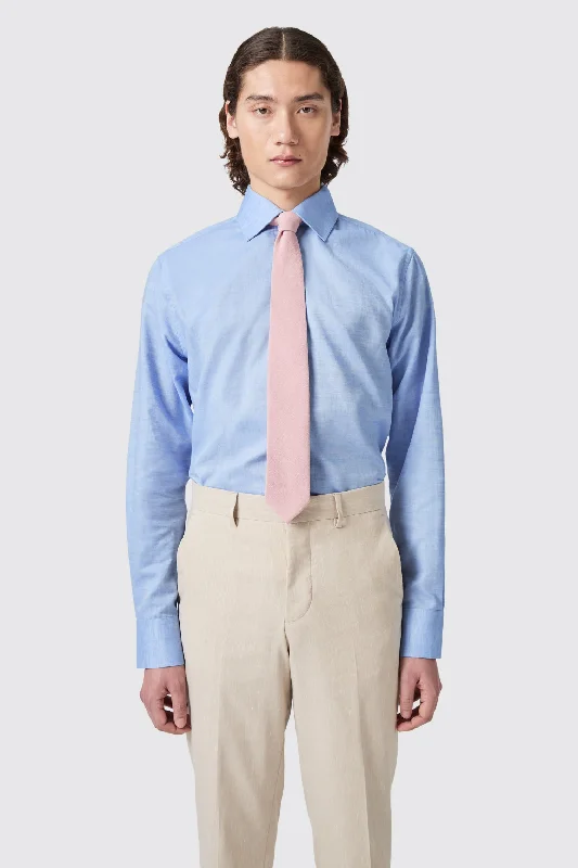 Grafton Slim Fit Spread Collar Blue Linen Shirt