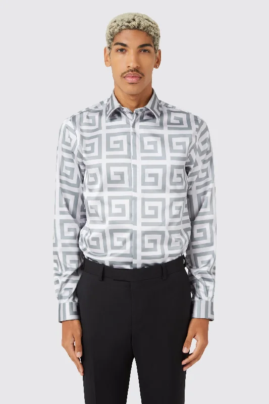 Grenagh Slim Fit Silver Geometric Print Shirt TT x AM - ARCHIVE