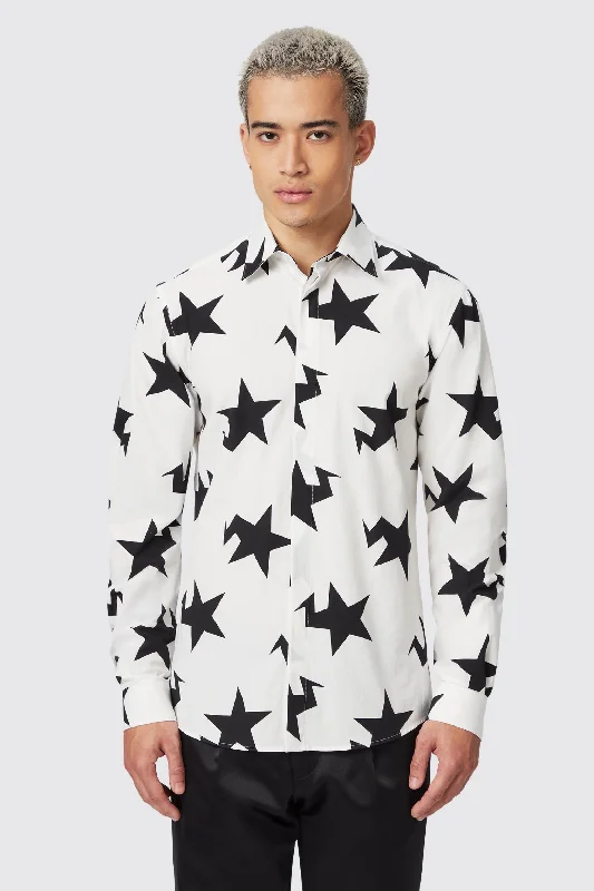 Grosjean Slim Fit White Cotton Star Print Shirt