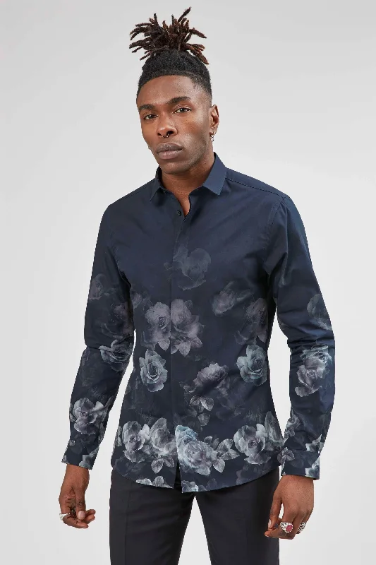 Kember Slim Fit Blue Floral Shirt