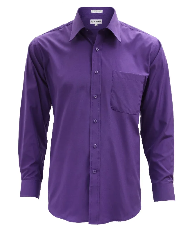 Lucasini Mens Purple Regular Fit 300 Series Dress Shirt