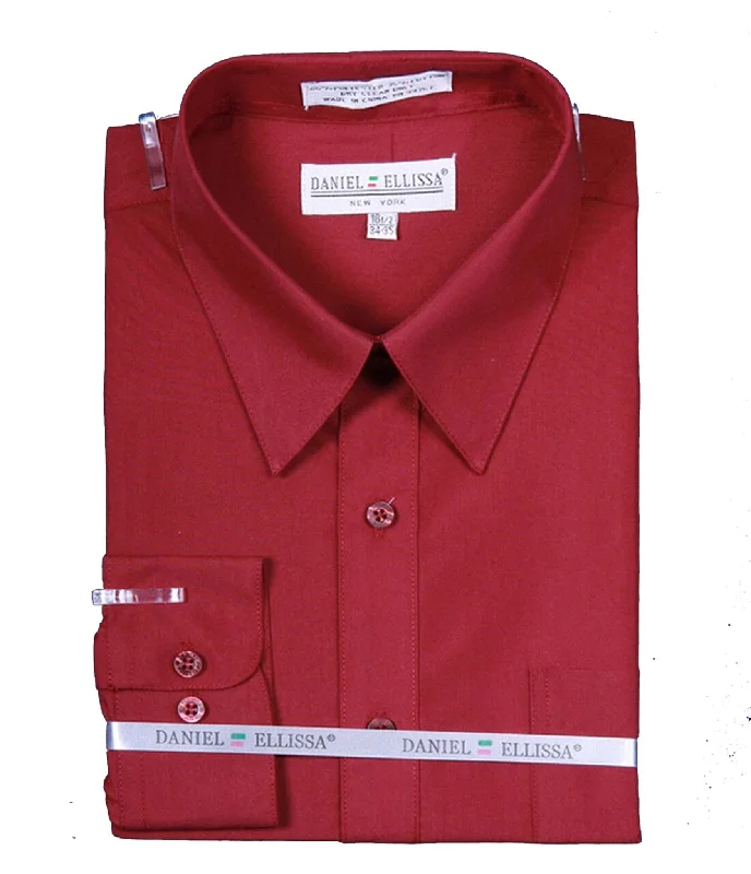 Men's Basic Dress Shirt  with Convertible Cuff -Color Burgundy