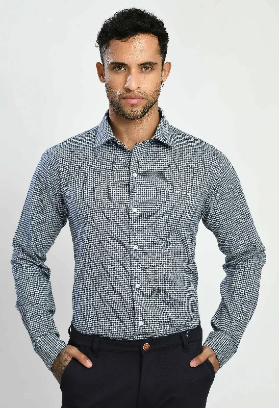 Men's Checked Black White Cotton Formal Shirt