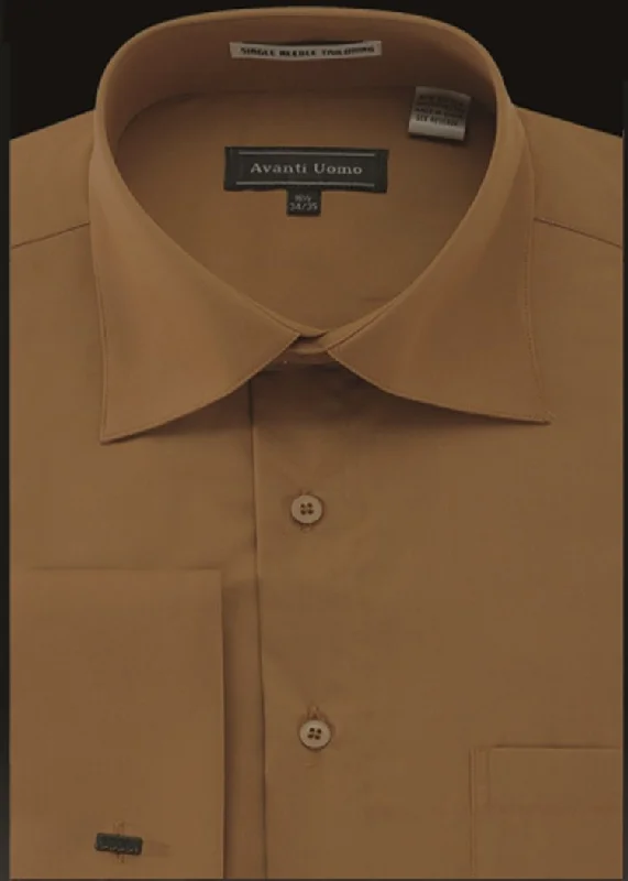 Men's French Cuff Dress Shirt Spread Collar- CAPPUCCINO