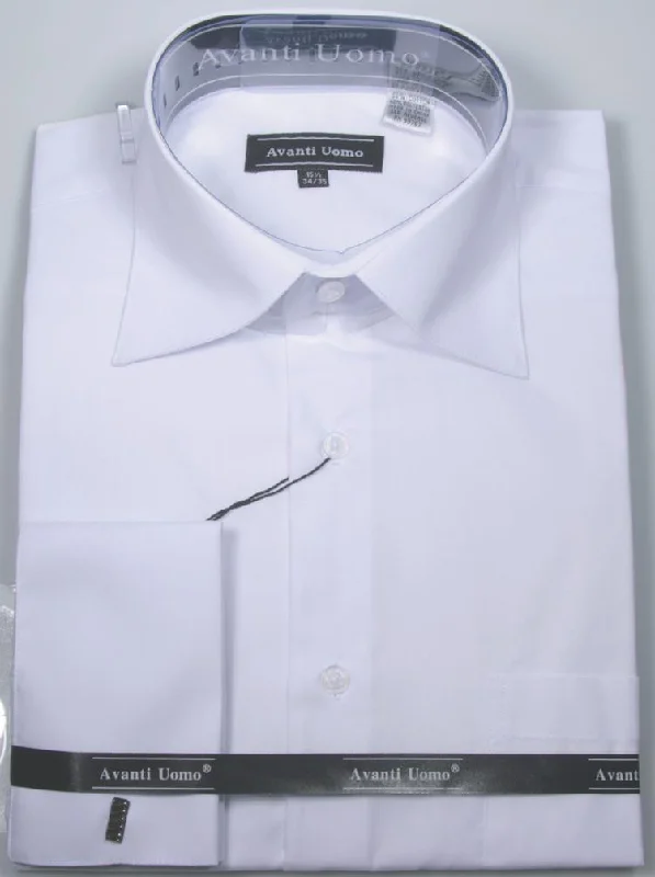 Men's French Cuff Dress Shirt Spread Collar- Color White