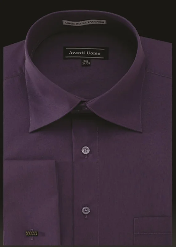 Men's French Cuff Dress Shirt Spread Collar- Prune