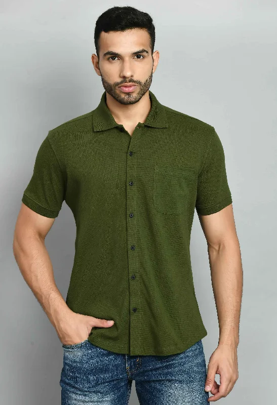 Men's Olive Smart Fit Solid Shirt