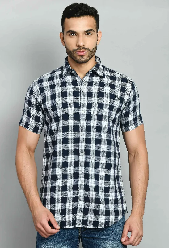 Men's White Blue Checked Shirt