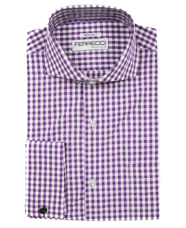 Purple Gingham Check French Cuff Regular Fit Shirt