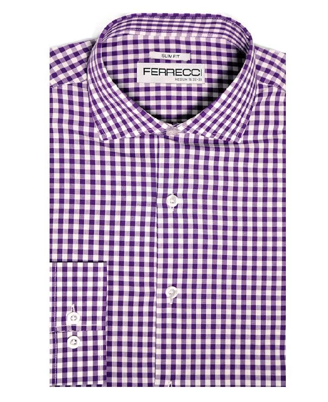 Purple Gingham Check Slim Fit Shirt