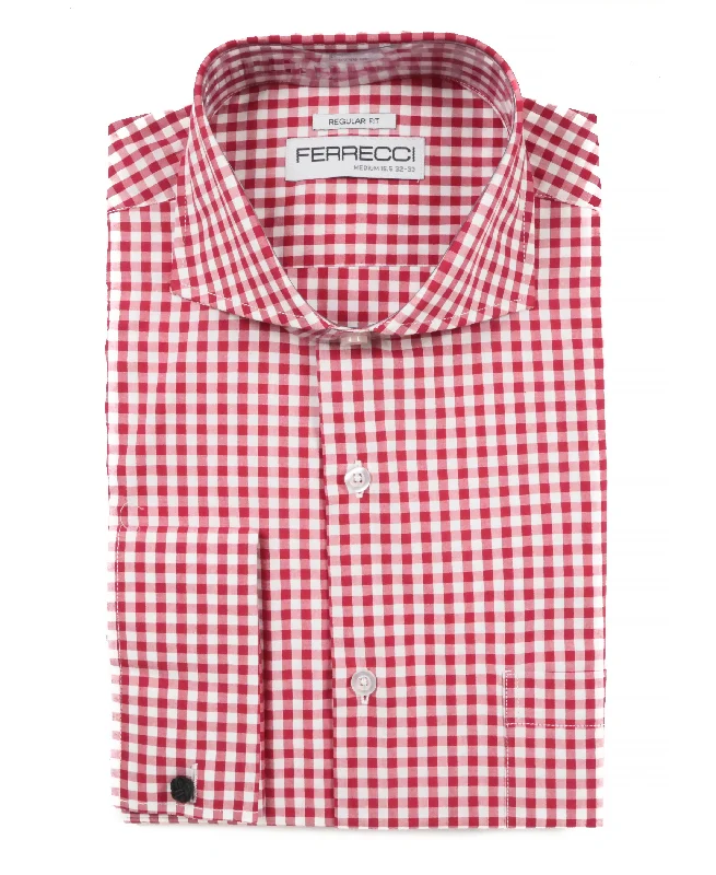 Red Gingham Check French Cuff Regular Fit Shirt