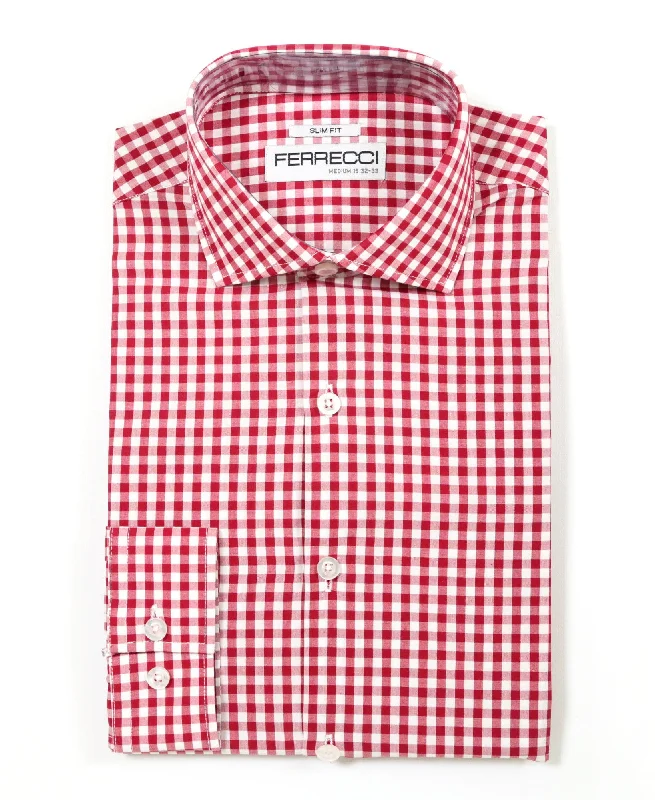 Red Gingham Check Slim Fit Shirt