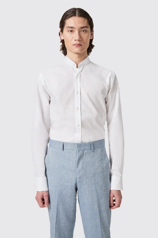 Saunders Slim Fit Grandad Collar White Linen Shirt