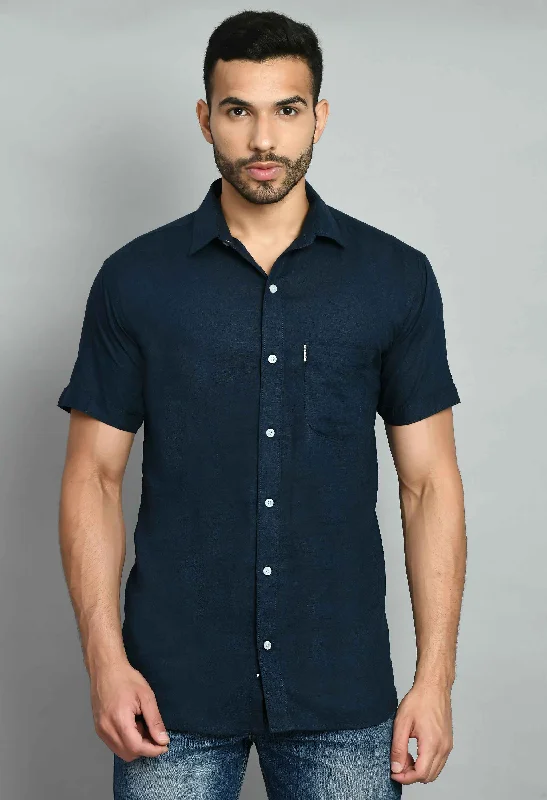 Solid Navy Linen Shirt