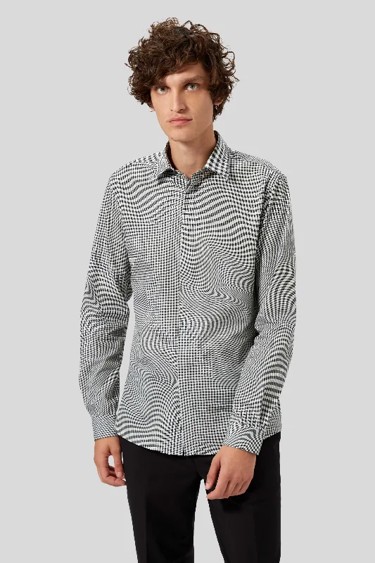 Amoros Skinny Fit Black Patterned Cotton Shirt - ARCHIVE