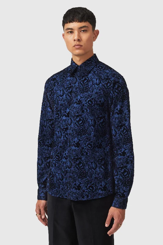 Arundhati Slim Fit Navy Cotton Shirt - ARCHIVE