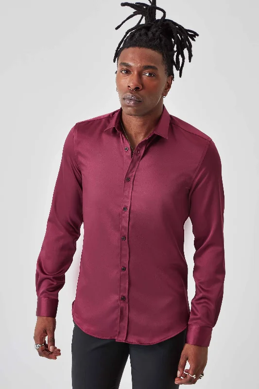 Slinky Slim Fit Burgundy Sateen Shirt - ARCHIVE