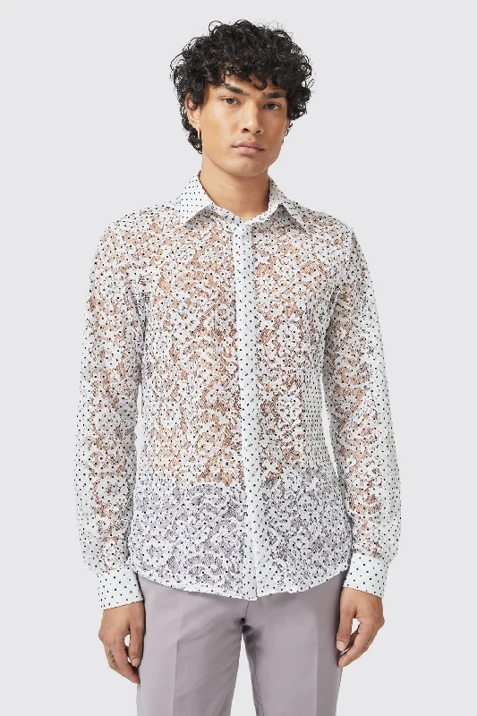 Tucker Slim Fit White Floral Lace Shirt