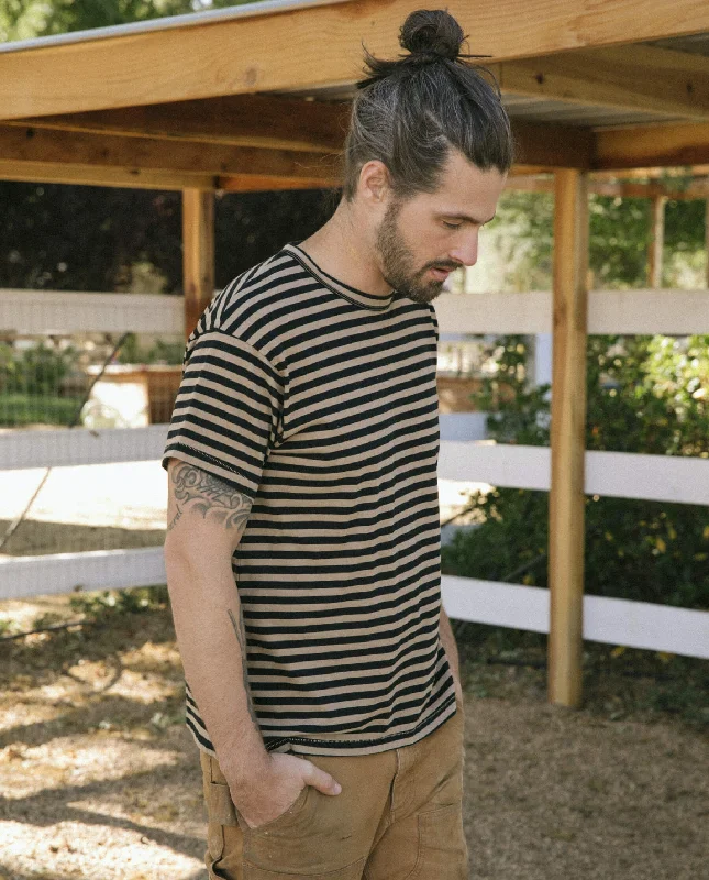 The Men's Boxy Crew. -- Black and Camel Stripe