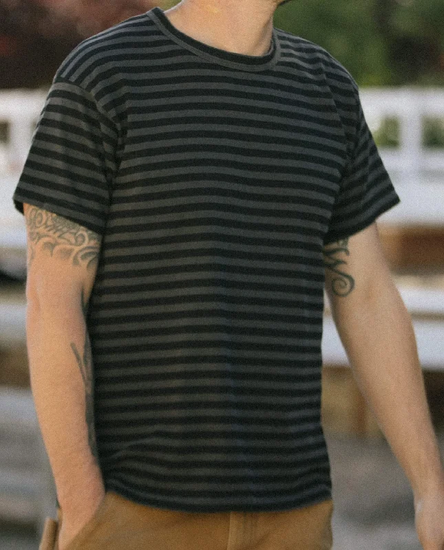 The Men's Boxy Crew. -- Black and Charcoal Stripe