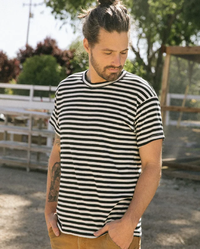 The Men's Boxy Crew. -- Black and Cream Stripe