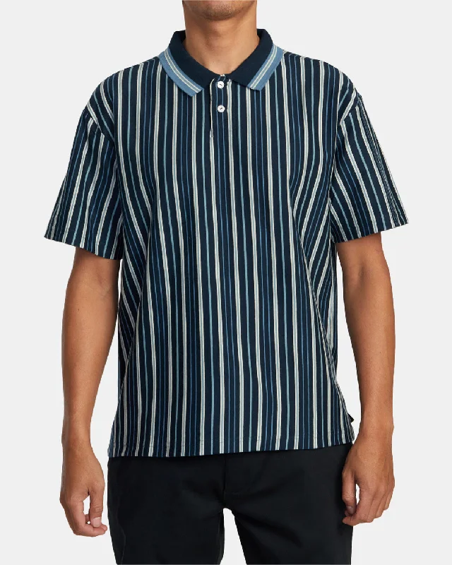 Uptown Stripe Short Sleeve Polo Shirt - Moody Blue